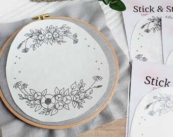 Écusson à broder Stick & Stitch de 22 cm, motif floral personnalisable, écusson à broder, modèle de broderie, apprendre à broder, autocollant à broder / S129