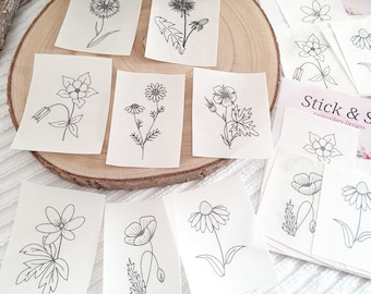 Stick & Stitch Wildflowers mini 8 motifs, motifs floraux, stabilisateur de broderie, motif de broderie, écussons de broderie, patron de broderie, broderie, autocollants de broderie /S126