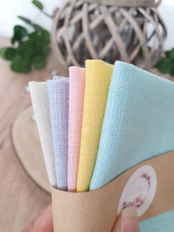 Leinenstoff Sticken Leinen Stoffpaket 5x Leinen Pastell, 27,5x27