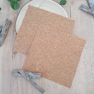 Könnte beinhalten: Zwei braune Korkplatten auf einer Holzoberfläche. Die Platten sind rechteckig und haben eine raue Textur.