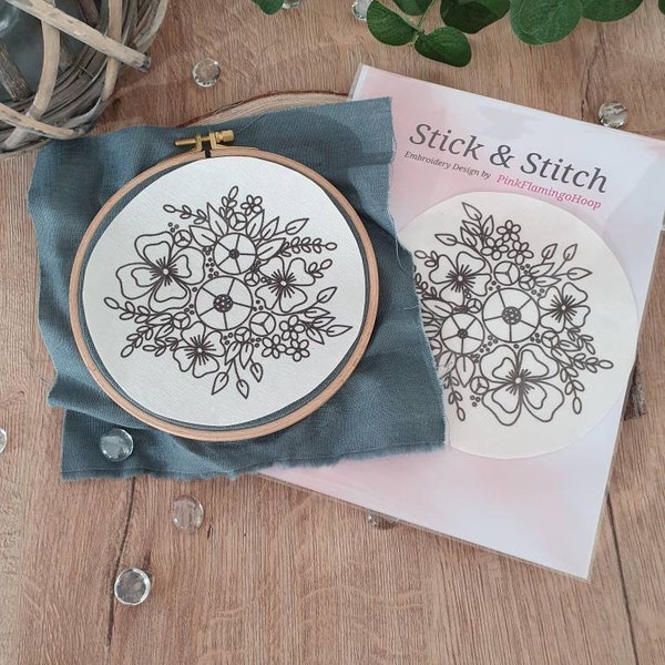 Stick & Stitch 16cm floral 1, Blumen, Blumenmotiv, Stickvlies, Stickmotiv, Vorlage, Stickvorlage, sticken lernen, embroidery, diy