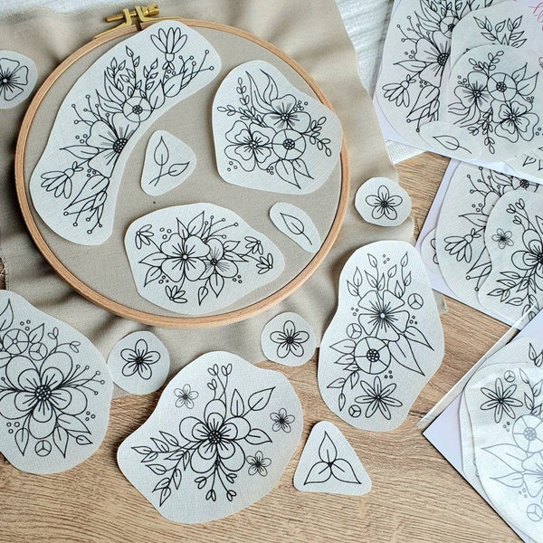 Stick & Stitch floral Blumen 13 Blumenmotive Stickvlies Stickmotiv Stickpatches Stickvorlage sticken lernen embroidery Stickaufkleber