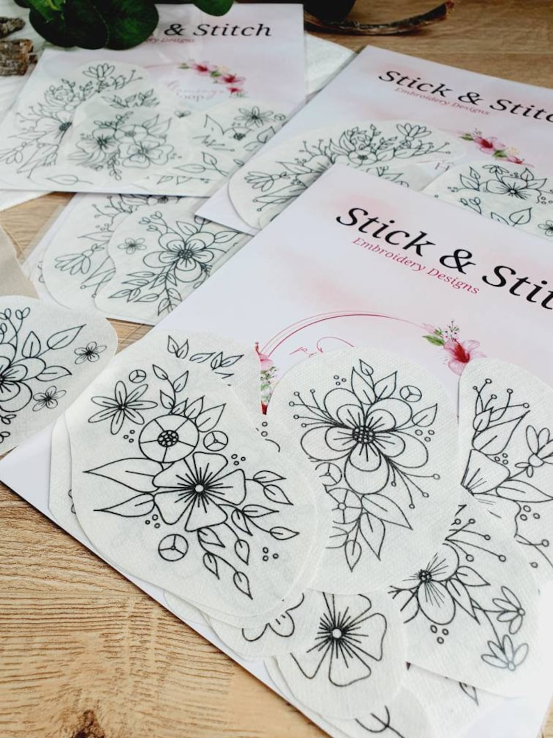 Stick & Stitch floral Blumen 13 Blumenmotive Stickvlies Stickmotiv Stickpatches Stickvorlage sticken lernen embroidery Stickaufkleber Bild 9