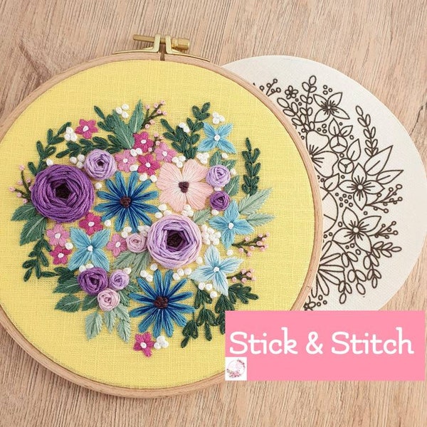 Stick & Stitch 19cm floral 2, Blumen, Blumenmotiv, Stickvlies, Stickmotiv, Vorlage, Stickvorlage, sticken lernen, embroidery, diy