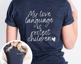 cadeau t-shirt de l'avocat | Mon amour protège la langue pour enfants | Chemise en toile Bella pour les mamans, les survivants, les défenseurs des enfants et les travailleurs sociaux