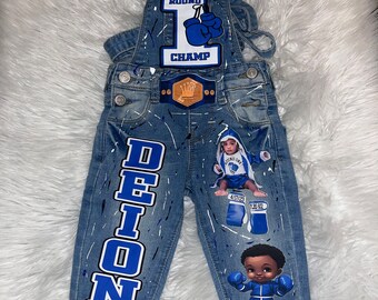 Champion Round 1 Champ Custom Boy Birthday Denim Jean Overalls