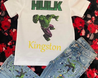 Custom Boy Incredible Hulk Birthday Jeans and Shirt Outfit