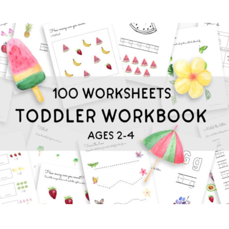 Toddler Basic Learning Sheets.pdf Toddler Workbook | Worksheets | Ages 2-4, 100 Pages Printable PDF - Etsy
