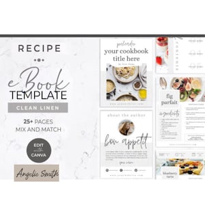 Recipe Cookbook eBook Template Edit on Canva, Delicious Meals in 25 pages Workbook