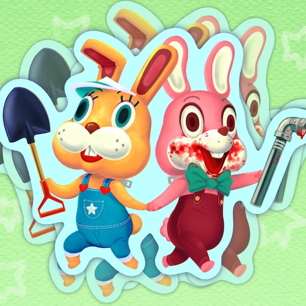 Robbie & Zipper, Animal Crossing + Silent Hill Jumbo Sticker | 4 inch Waterproof Glossy Vinyl Sticker for laptops, phone cases, water bottle