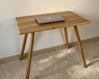 Oak Desk, Minimalist Home Office Furniture, Small Wood Computer Desk with Drawer
