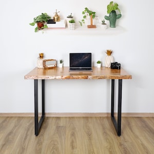 Desk, Live edge desk, Wood Computer Desk, Home Office Desk, Mid-Century Modern Desk Writing Desk with U-Shaped Legs