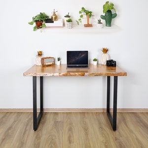 Desk, Live edge desk, Wood Computer Desk, Home Office Desk, Mid-Century Modern Desk Writing Desk with U-Shaped Legs