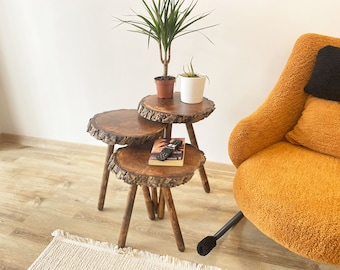 Bijzettafel, walnoot rond bijzettafeltje, massief houten walnoot salontafel, handgemaakte tafel voor woonkamer