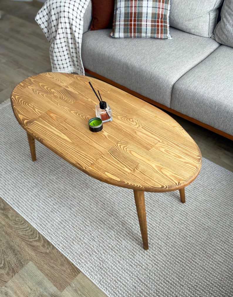 Table basse, table basse ovale en bois, table basse minimaliste pour le salon image 6