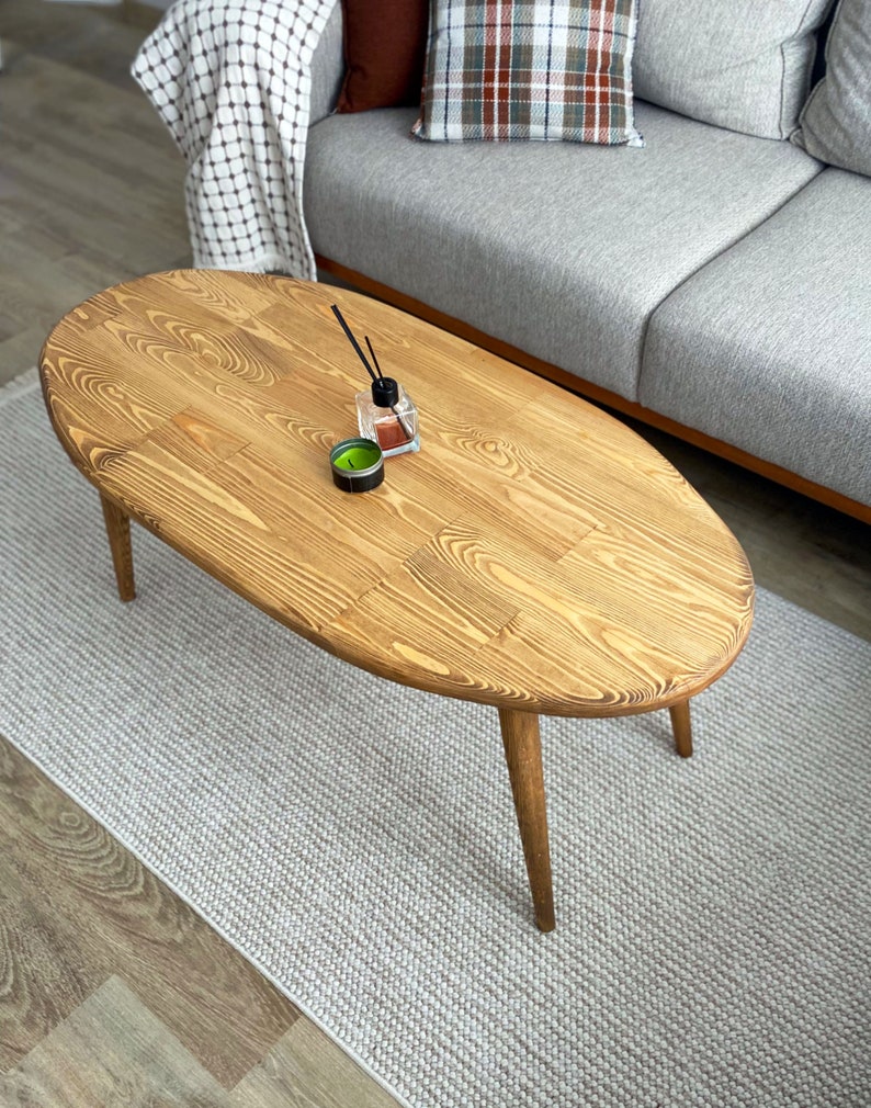 Mesa de centro, Mesa de centro de madera ovalada, Mesa de centro minimalista para sala de estar imagen 6