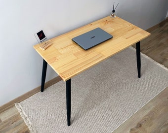 Pine Wood Desk, Home Office Computer Desk, Tapered Legs