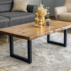 Coffee Table, Live Edge Coffee Table, Wood Coffee Table, Modern Coffee Table, Solid Wood Coffee&End Table with U Shaped Legs