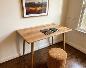 Oak Desk, Scandinavian Solid Wood Small Table, Modern Nordic Computer Workspace, Handmade Office Furniture