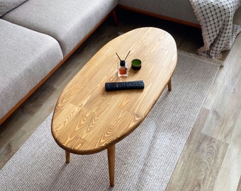 Coffee Table, Oval Wood Coffee Table, Minimalist Coffee Table  for Living Room