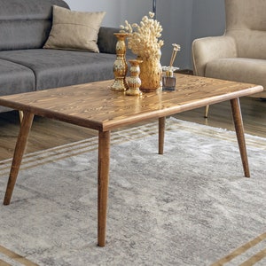 Wood Coffee Table for Living Room-Small Coffee Table-Center Table for Modern Farmhouse, Rustic, Vintage, Scandinavian Style