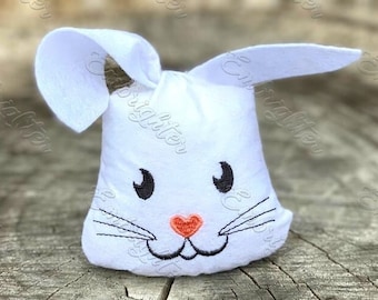 Easter bunny face shaped treat bag ITH machine embroidery design - extra small size