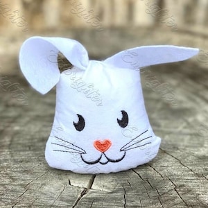 Easter bunny face shaped treat bag ITH machine embroidery design - extra small size