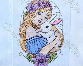 Spring Fairy with Bunny Easter machine embroidery design (Digital Download)