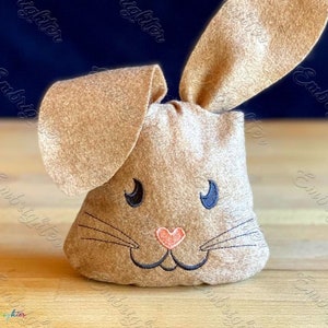 Easter bunny face shaped treat bag ITH machine embroidery design - large size