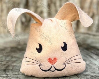 Easter bunny face shaped treat bag ITH machine embroidery design - medium size