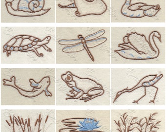 Lake wildlife embroidery design set big