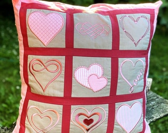 Heart pillow set machine embroidery design