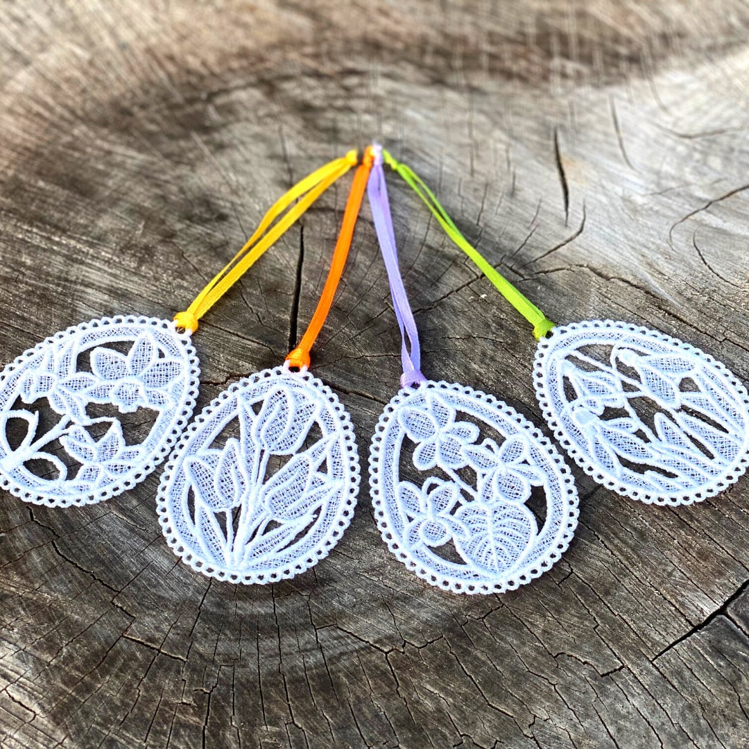 Easter Fsl Egg Shaped Ornament Set Machine Embroidery Design Etsy