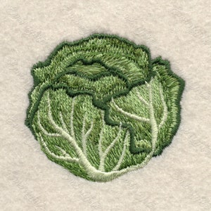May include: An embroidered cabbage in green, against a white background.