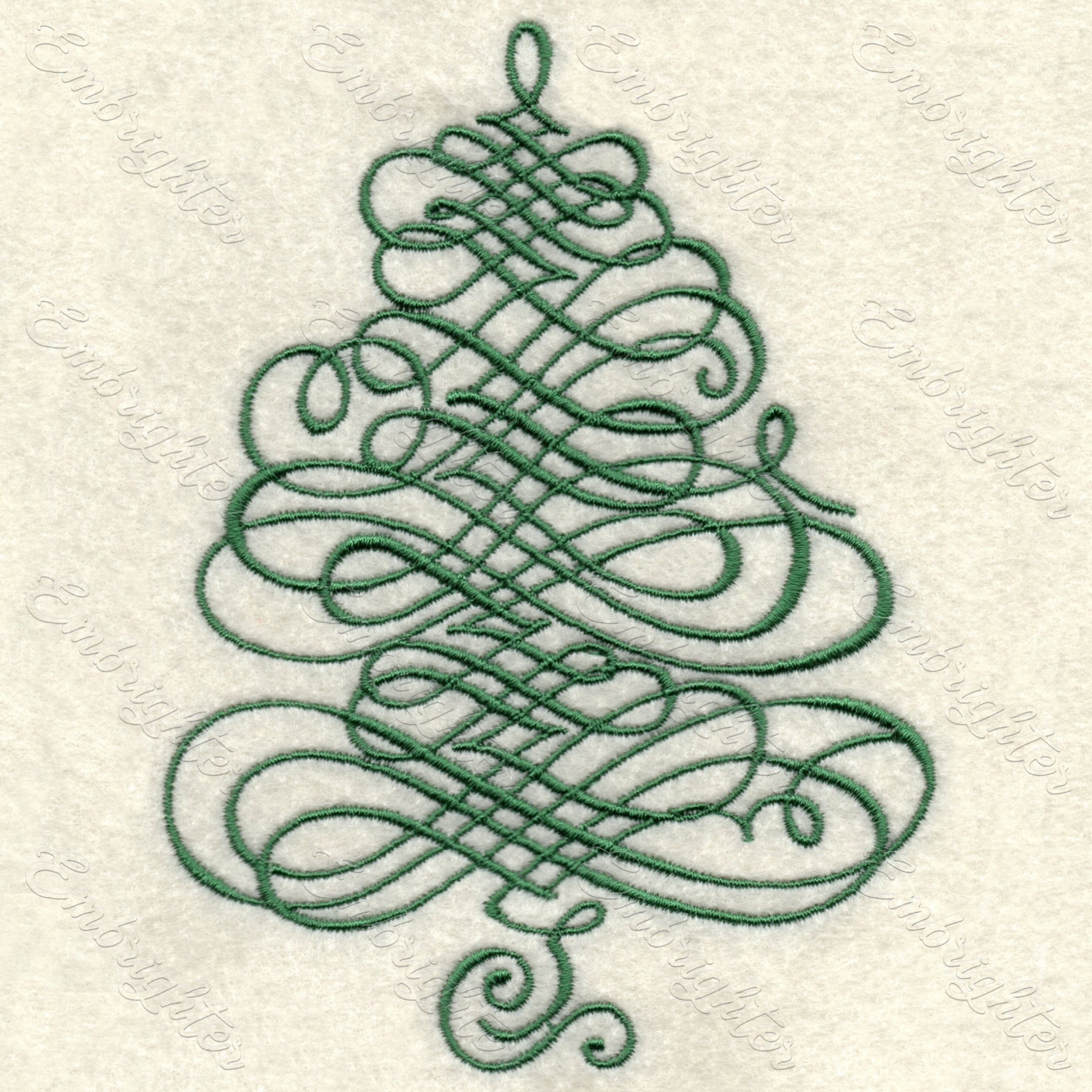 Curly christmas tree embroidery design
