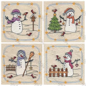 Snowmen with little birds machine embroidery design set