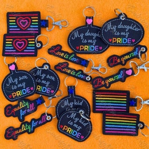 Rainbow pride ITH keychain embroidery design set No. 2
