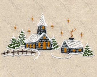 Winter church machine embroidery design