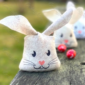 Påskhare-ansiktsformad godispåse ITH maskinbroderidesign - liten storlek (digital nedladdning)