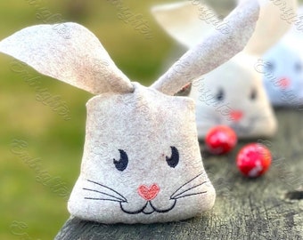 Easter bunny face shaped treat bag ITH machine embroidery design - small size (Digital Download)