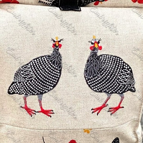 Guinea fowls machine embroidery design set