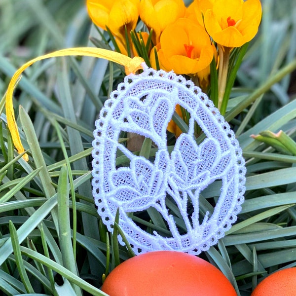 Easter fsl egg shaped ornament Crocus machine embroidery design