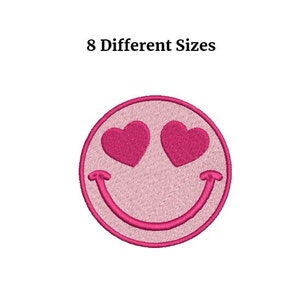 Smiley Face Embroidery Design - Valentine&#39;s Day Digital Design - Heart Eyes Machine Embroidery designs - patch file - Smiley Face design