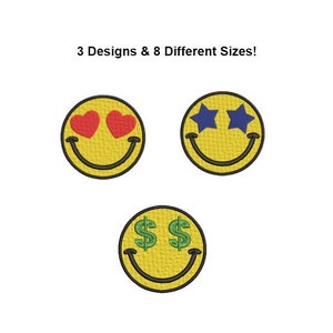 Smiley Face Embroidery Design - Valentine&#39;s Day Digital Design - Heart Eyes Machine Embroidery designs - patch file - Smiley Face design