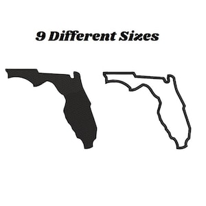 Disegno ricamo Florida - Silhouette dello stato della Florida e contorno applicazione Design digitale - Disegno ricamo macchina - File toppa uomo Florida