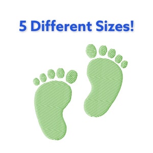 May include: Two green footprints on a white background. The text "5 Different Sizes!" is above the footprints.