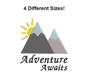 Adventure Awaits Embroidery Design - Mountains Digital Design - Outdoors Machine Embroidery design - patch file - cool embroidery design