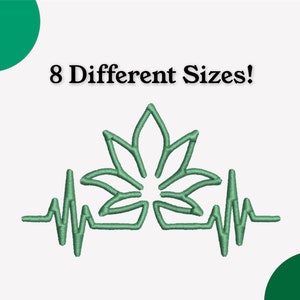 Weed Embroidery Design - Heartbeat Digital Design - Conception de broderie à la machine - Fichier patch cannabis - Design de broderie esthétique