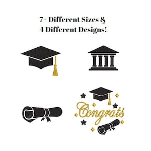 Paquete de posgrado universitario - Diseño de bordado de gorra de graduación - Felicidades Diseño de máquina digital - Borla del edificio universitario - Archivo de parche de diploma