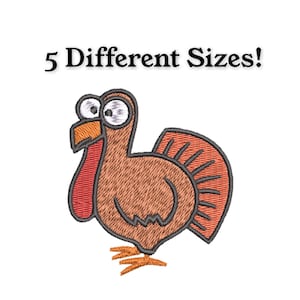 May include: A cartoon turkey with big eyes and a red wattle. The turkey is brown with a red tail. The text "5 Different Sizes!" is above the turkey.